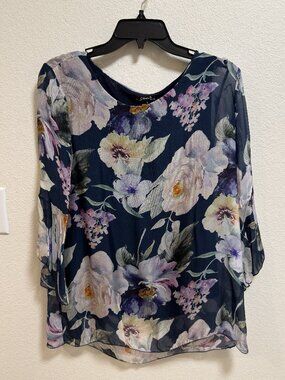 CHARLIE B Navy Cream Floral Blouse